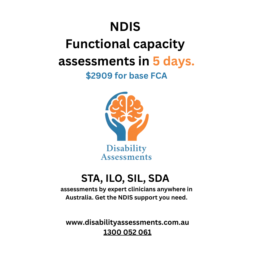 Disability Assessments Facebook ad: NDIS functional capacity assessments in 5 days.