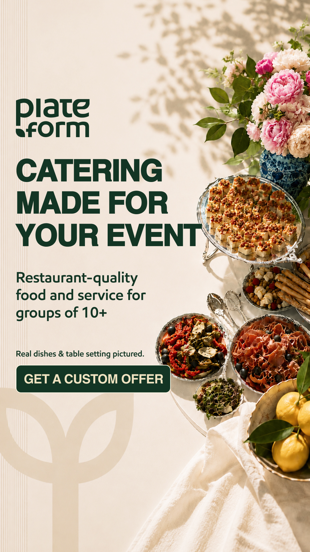 Plateform Facebook ad: Submit the form to discuss your event