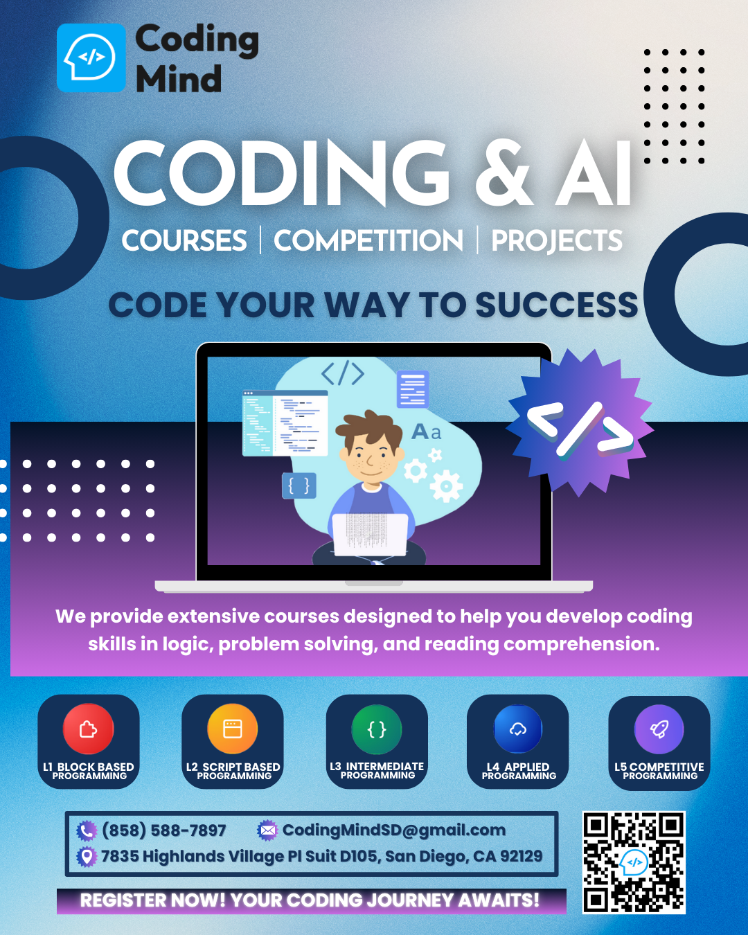 Coding Mind Academy San Diego Facebook ad: CODE YOUR WAY TO SUCCESS!