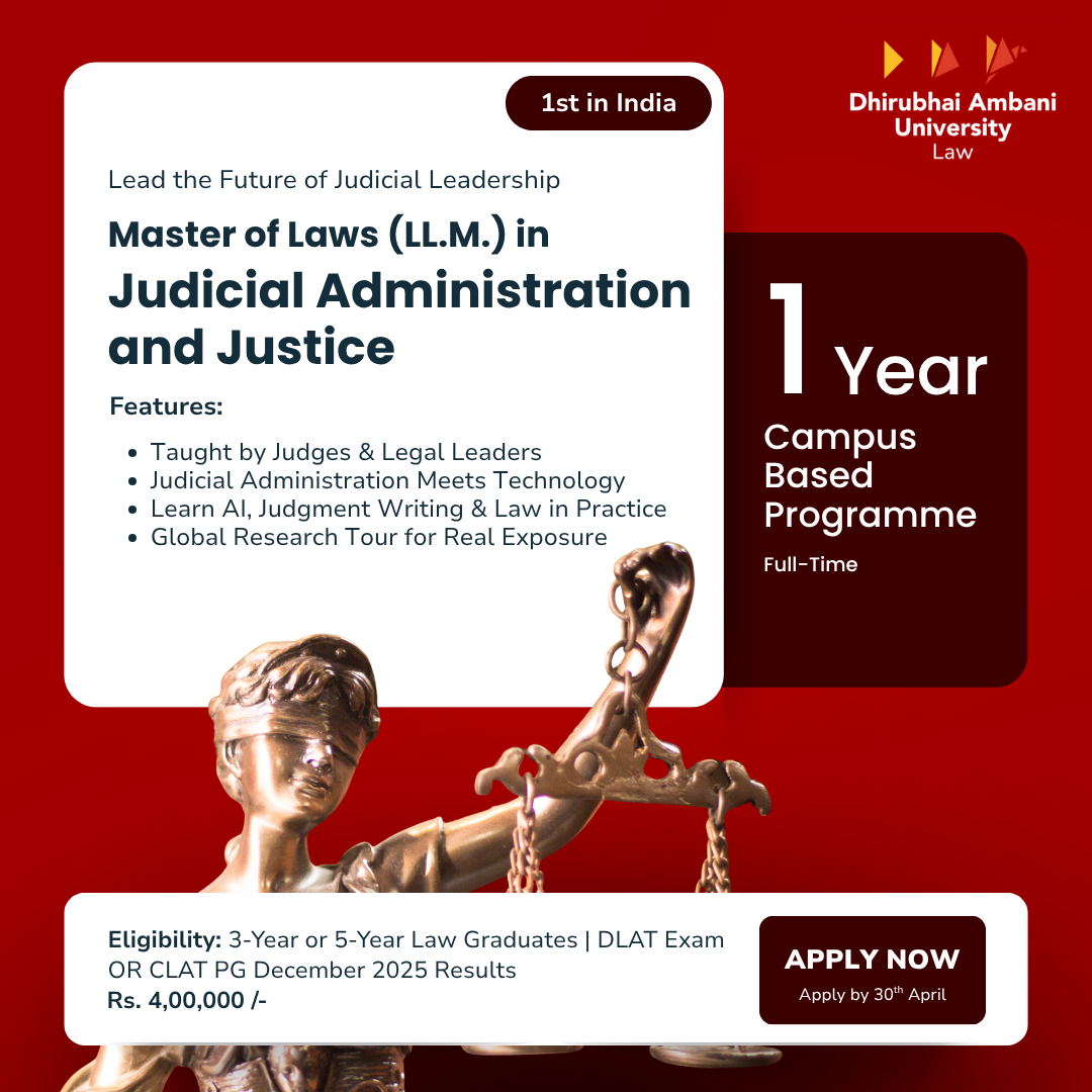 Dhirubhai Ambani University - School of Law Facebook ad: LL.M. in Judicial Administration & Justice