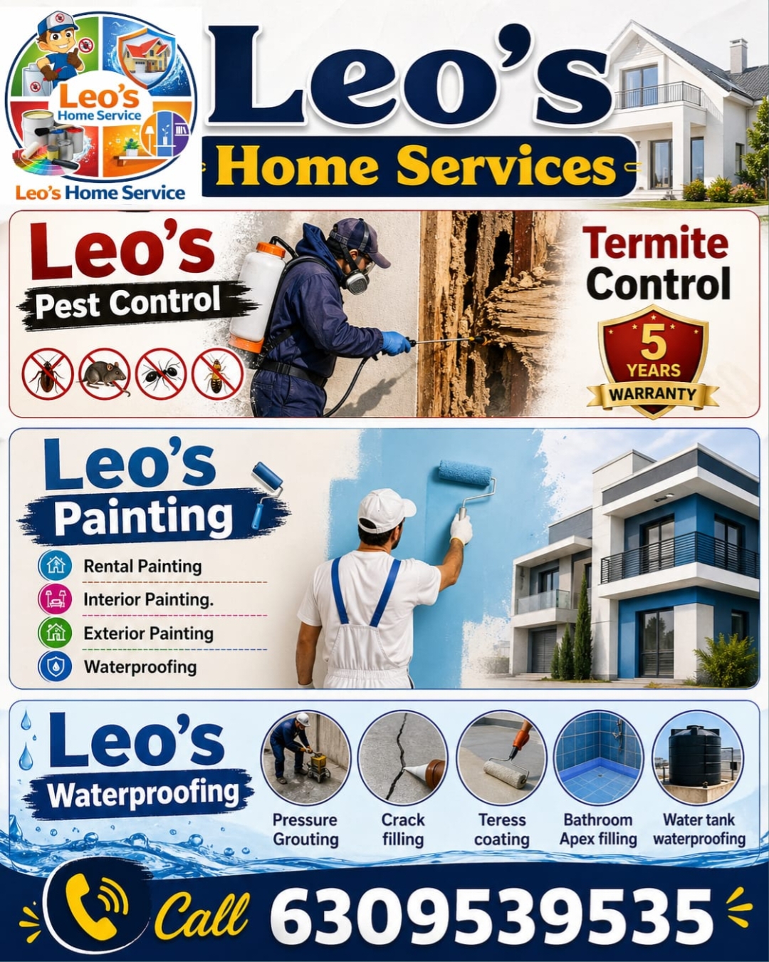 Leo's Home Services Facebook ad: We provide Painting services, Pest control services…