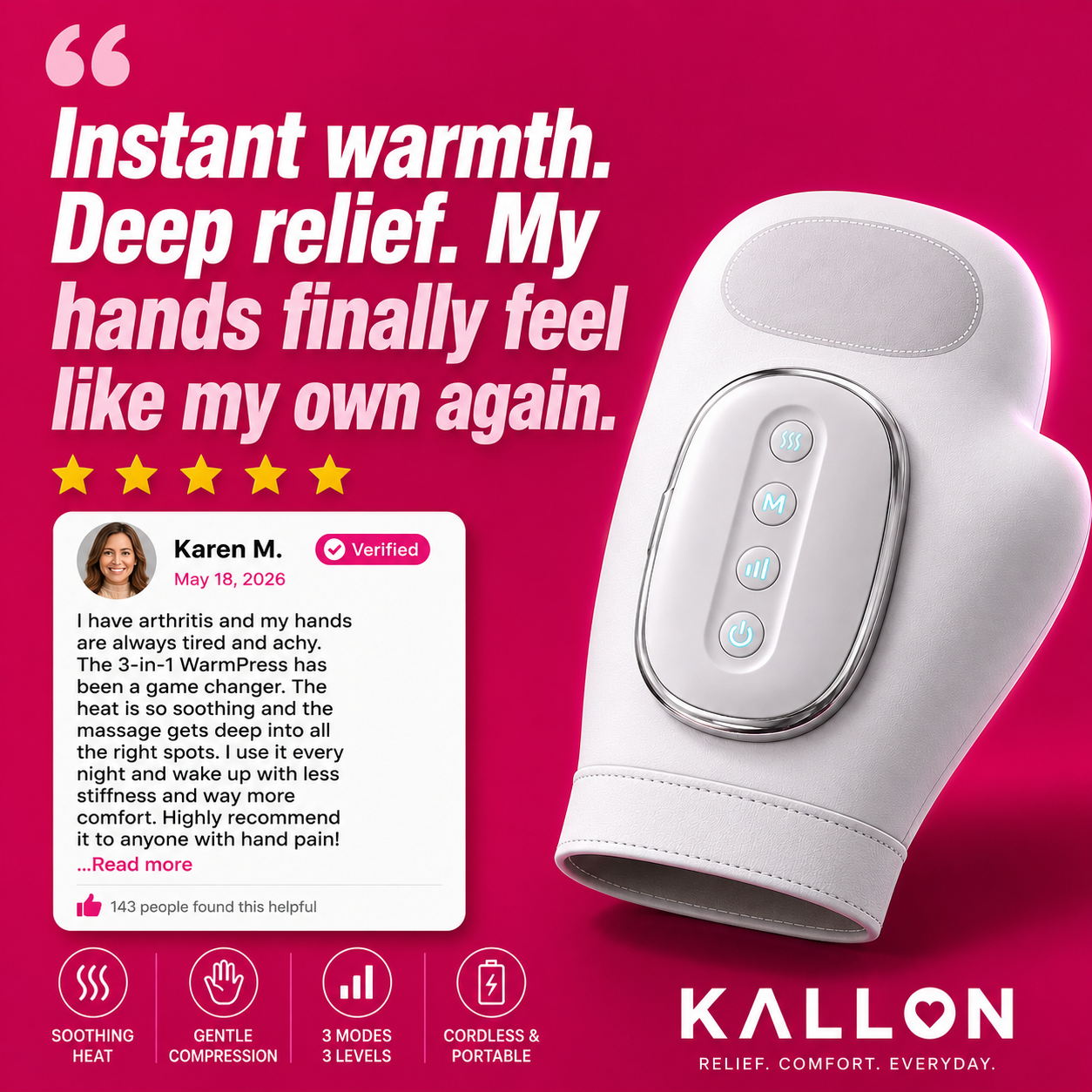 Kallon Facebook ad: Stop the Ache. Restore Your Grip.