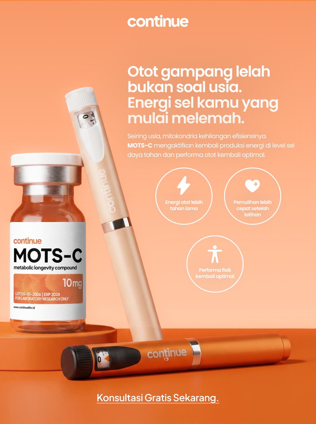 Continue Longevity Indonesia Facebook ad: Konsultasi Gratis 24 Jam.