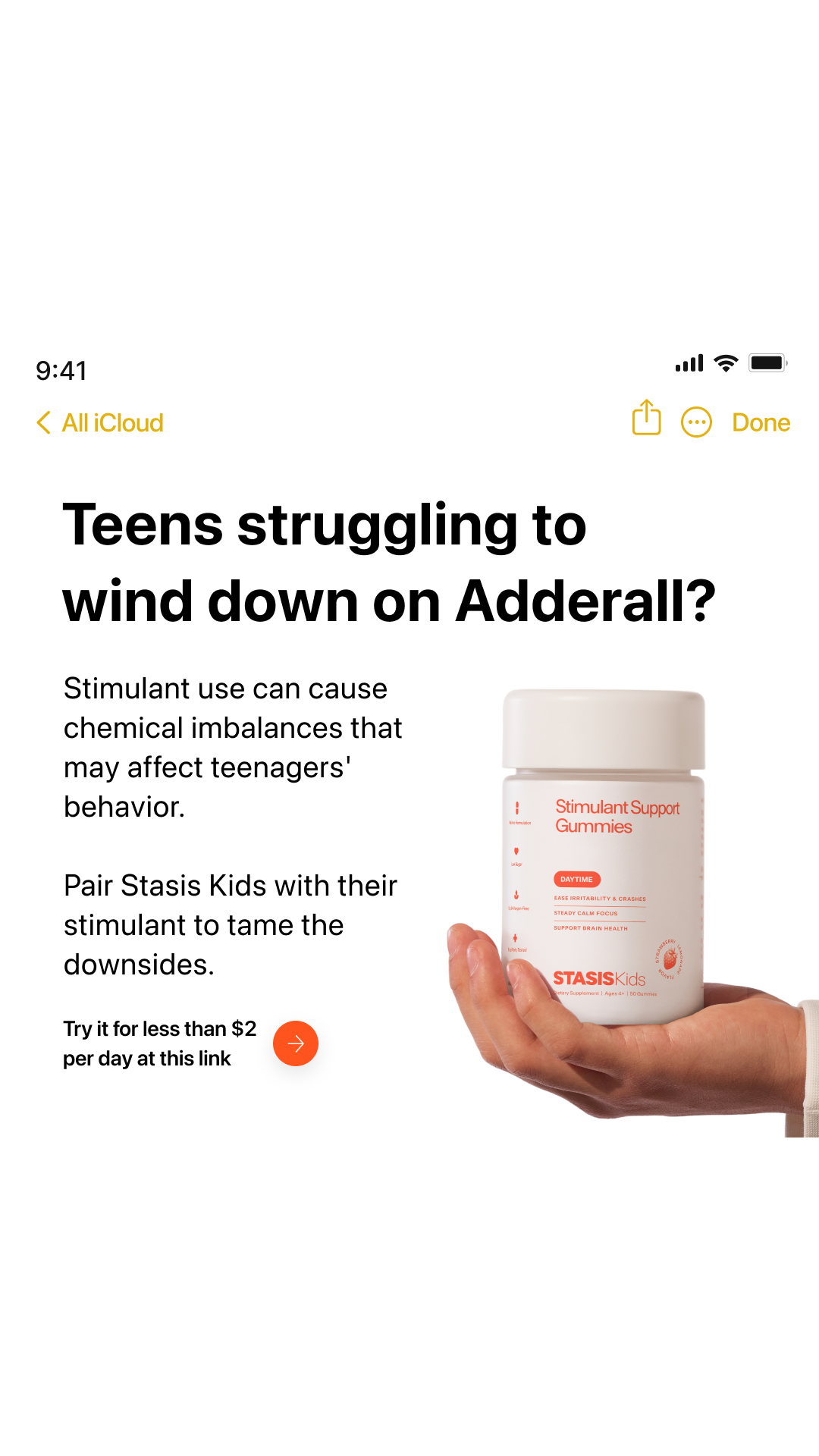 Stasis Kids Facebook ad
