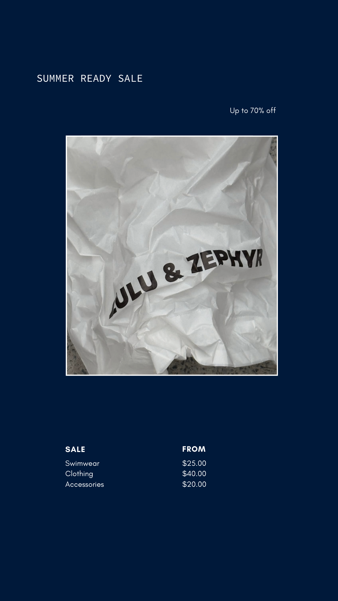 Zulu & Zephyr Facebook ad