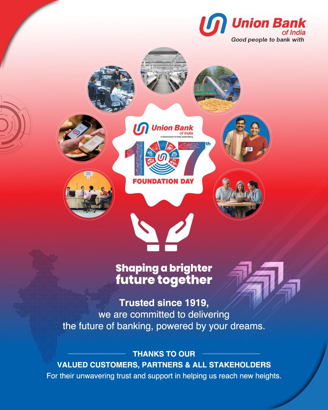 Union Bank of India Facebook ad: 107 years of trust, progress, and partnership.