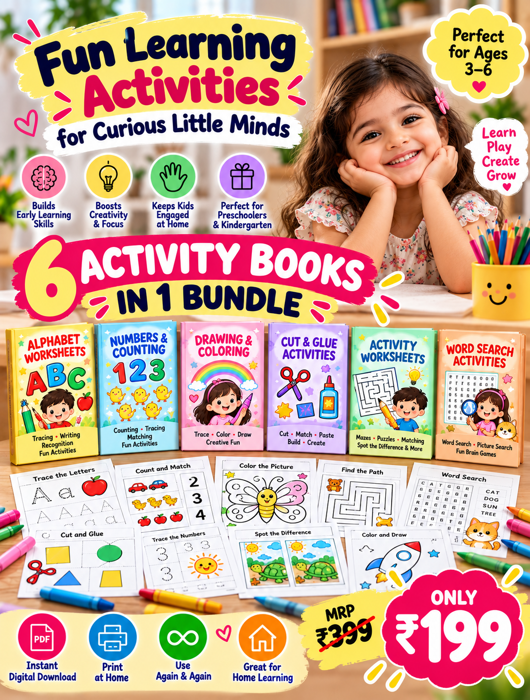 JashnKit Facebook ad: 6 Kids Activity Books for Just ₹199