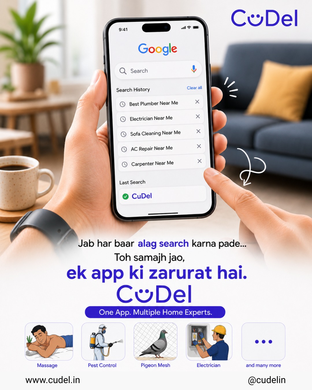 CuDel Facebook ad: One App for All Your Home Service Needs
