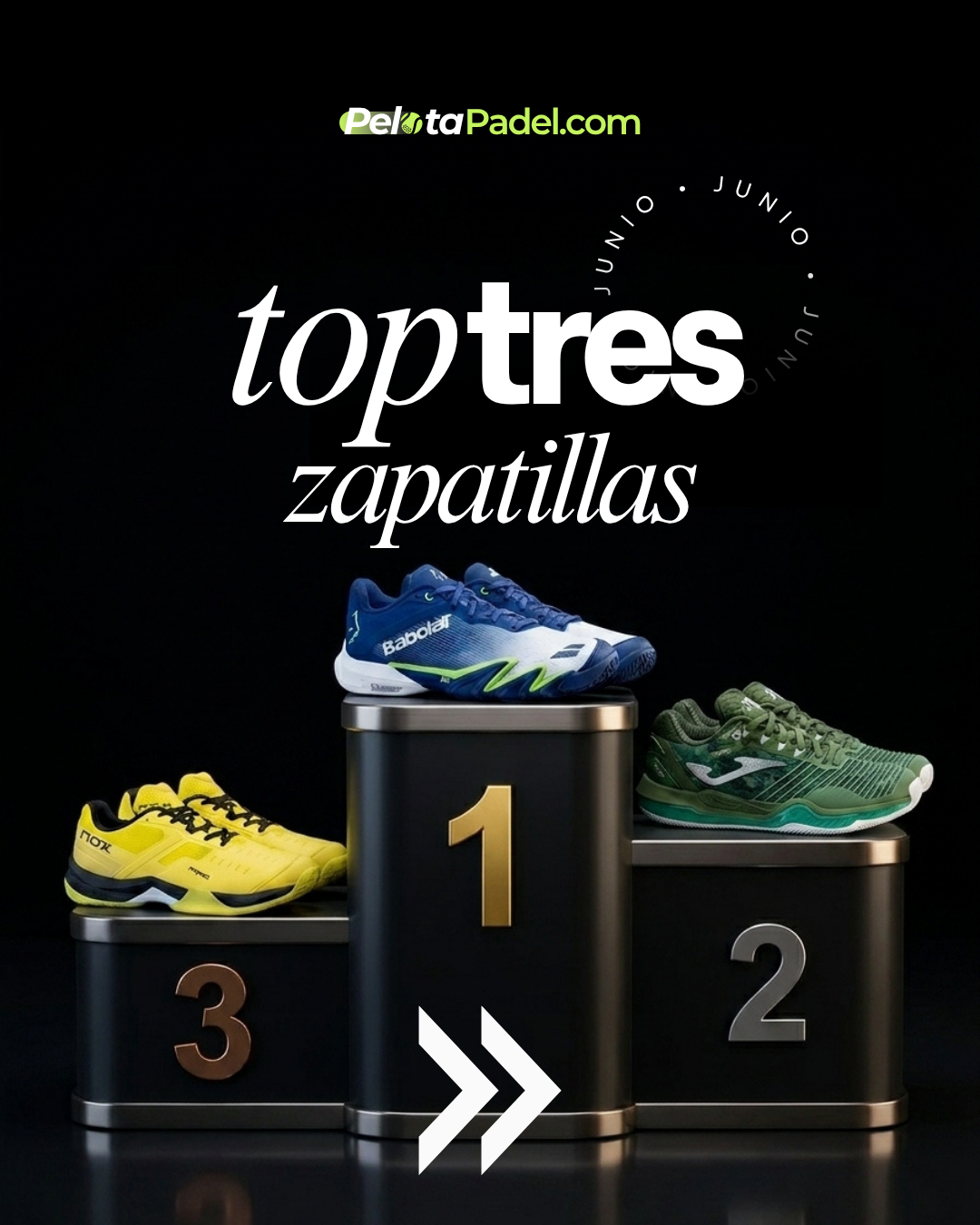 PelotaPadel.com Facebook ad: LAS 3 ZAPATILLAS MÁS DESTACADAS DE JUNIO