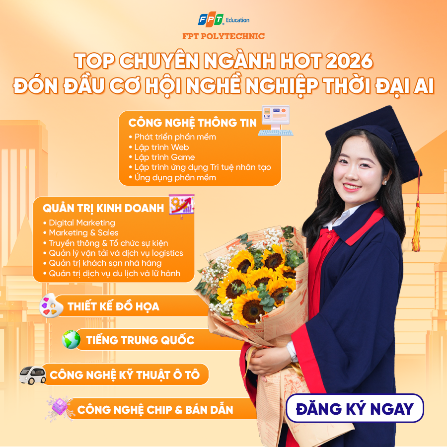 Cao đẳng FPT Polytechnic Facebook ad: Xem 5 ngành hot nhất 2026 tại FPT Polytechnic