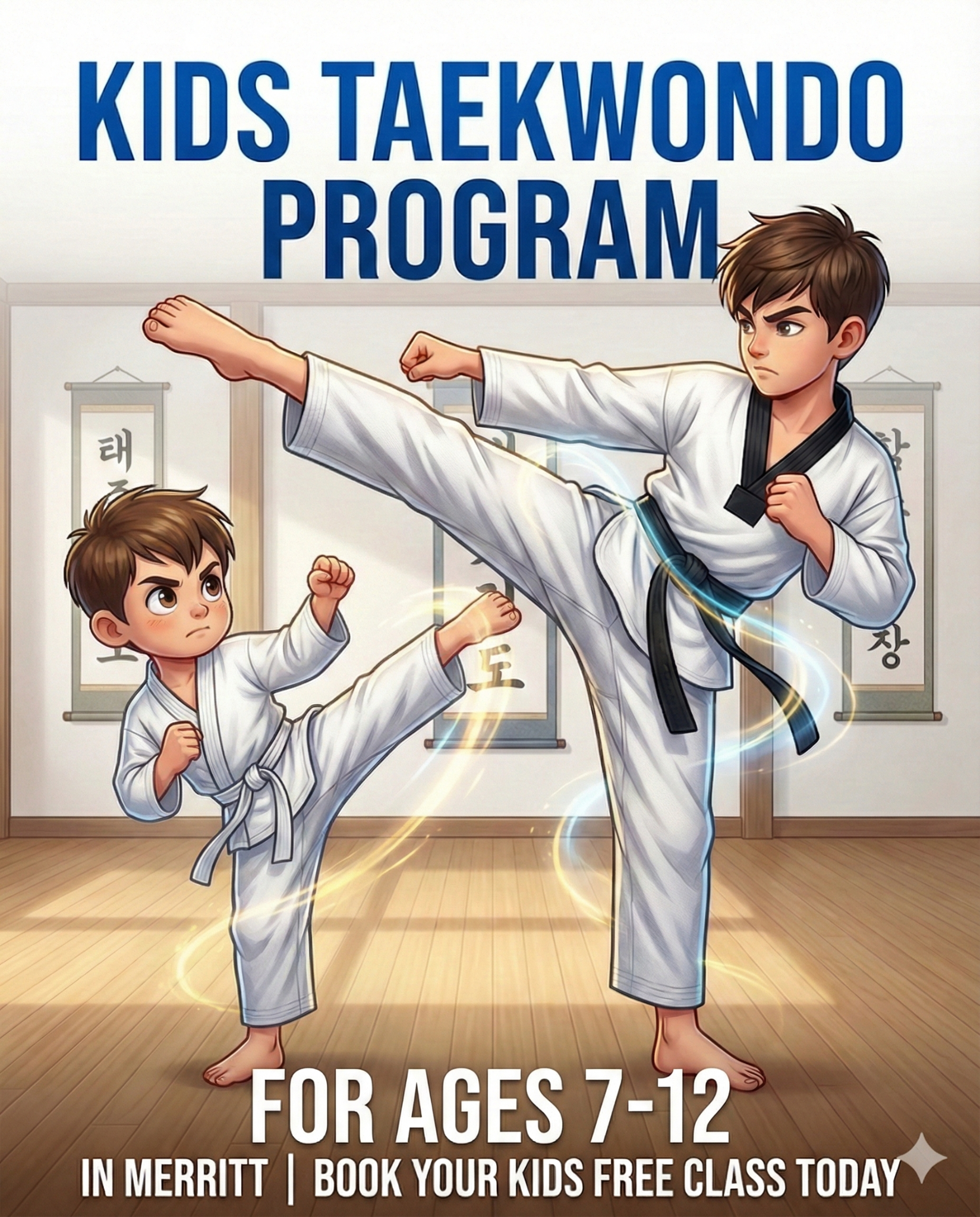 Baek’s Taekwondo Academy Facebook ad: Free Kids Taekwondo Class in Merritt