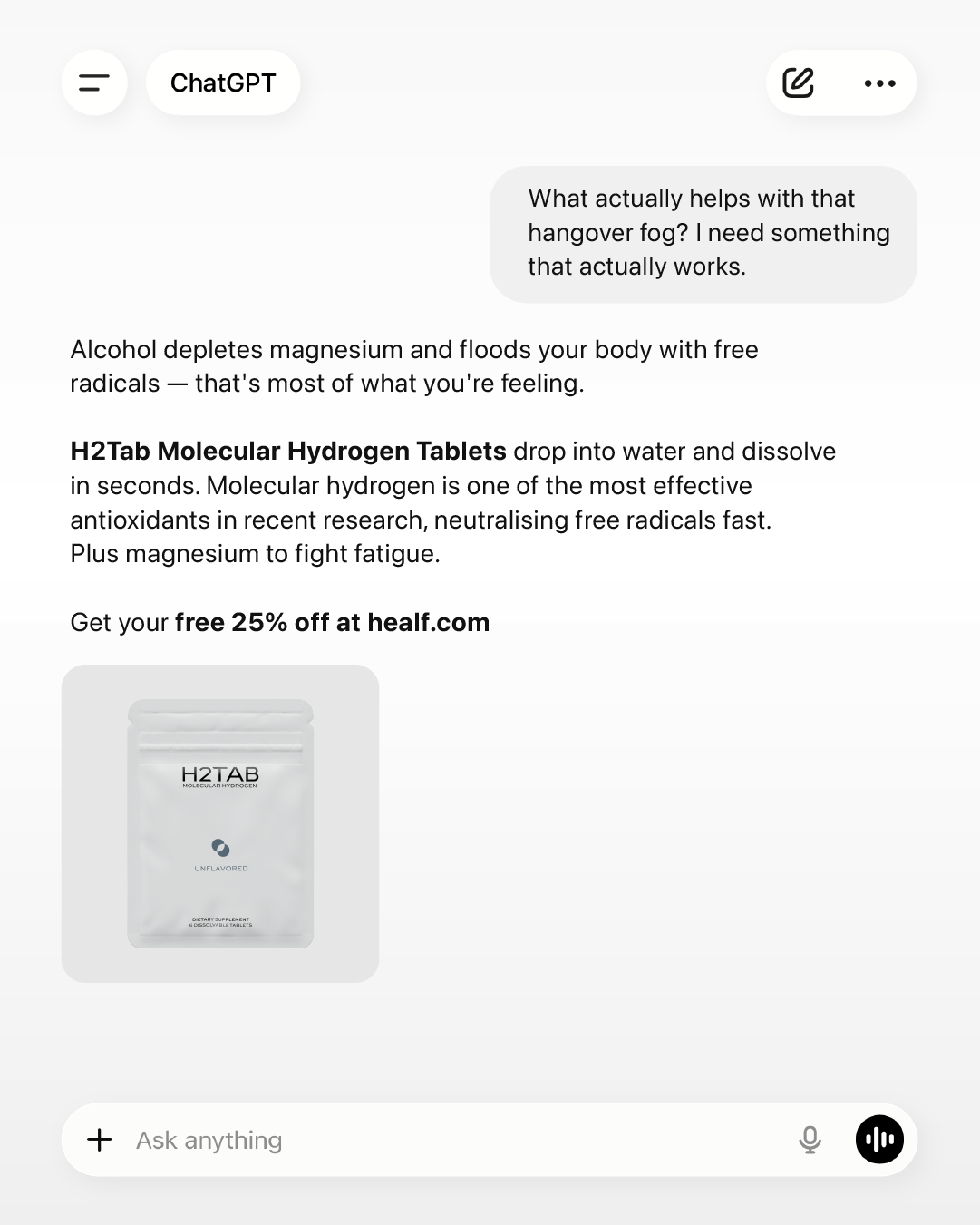 H2Tab Facebook ad