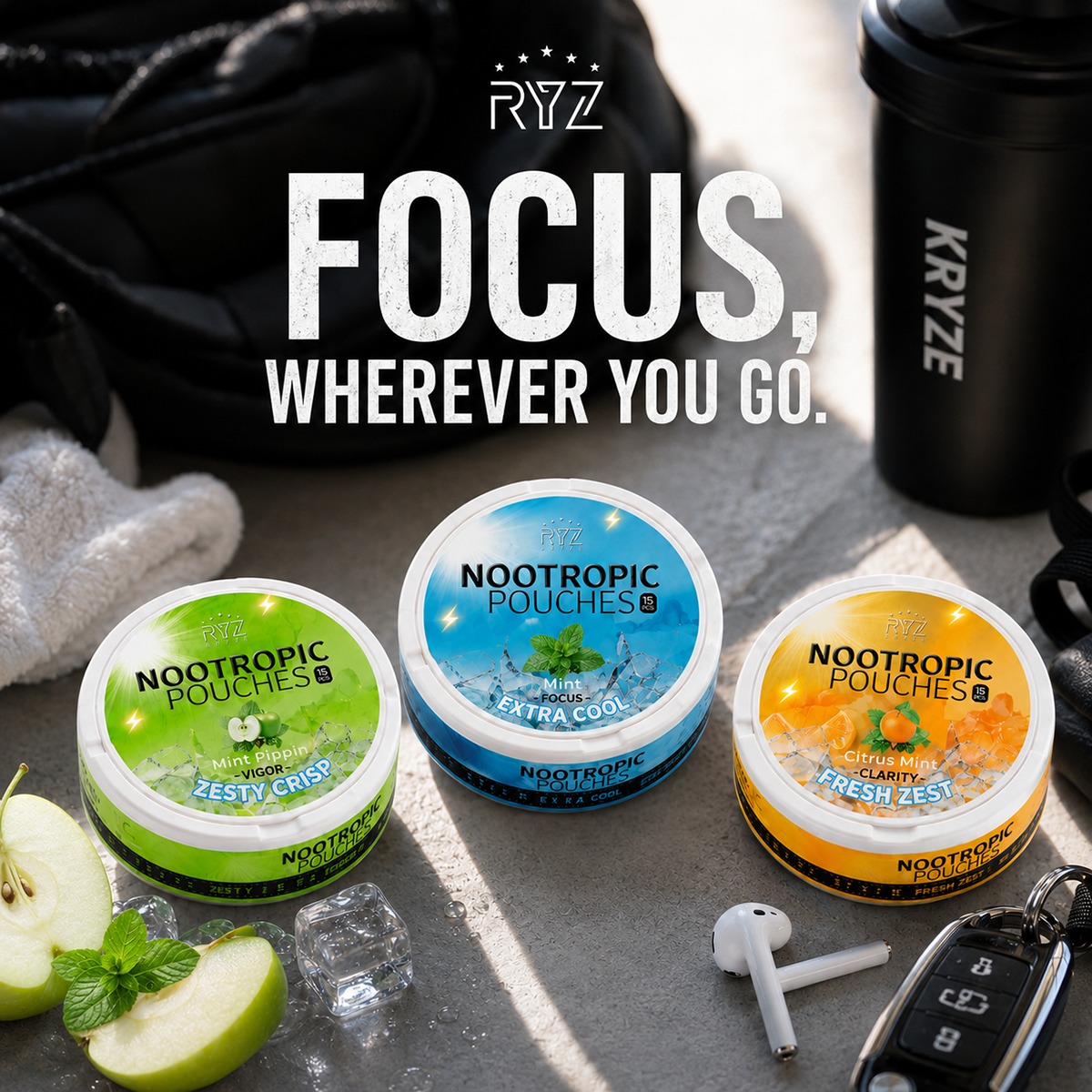 Kryze Facebook ad: Fresh Mint 50mg Caffeine Pouches, 15 Count | Kryze