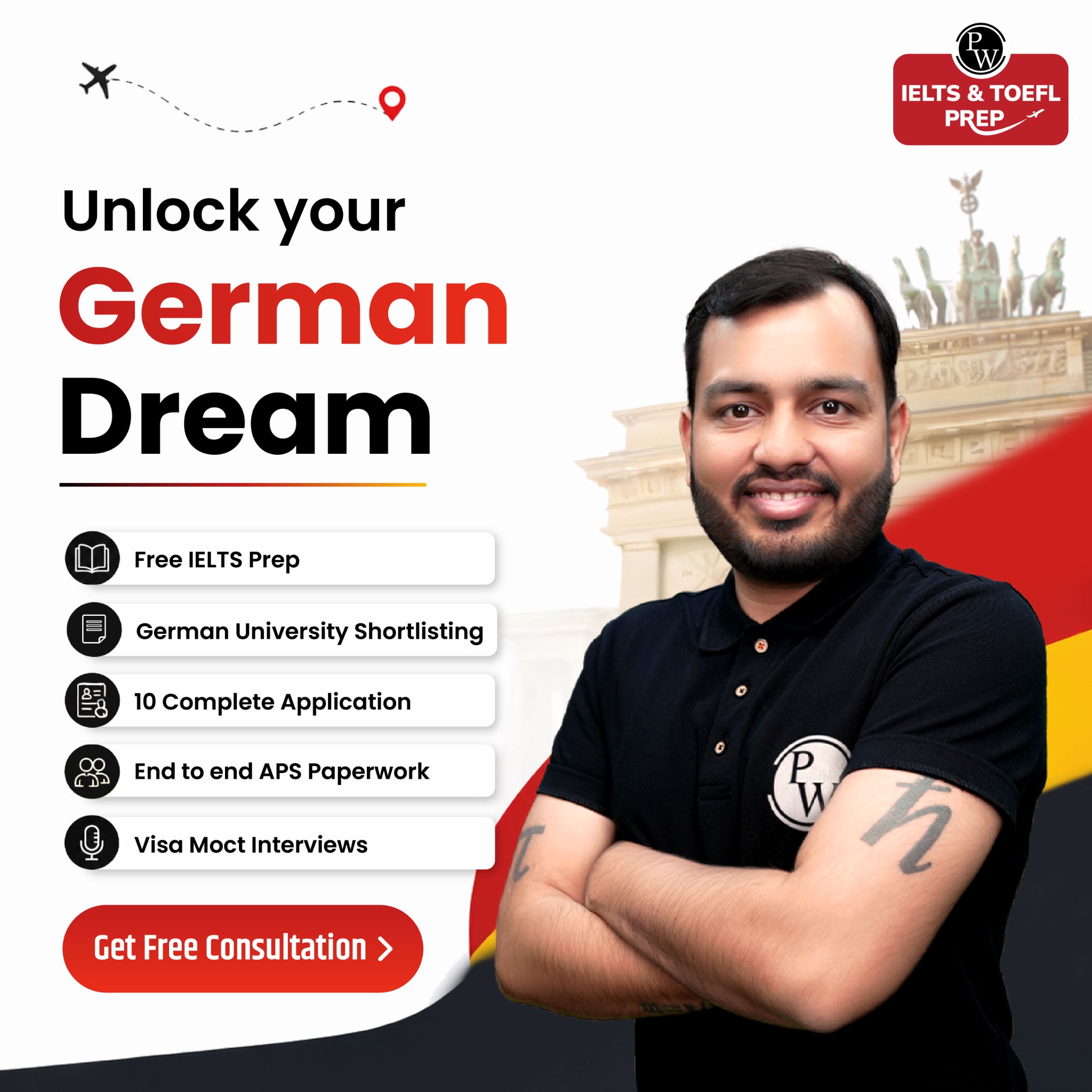 PW IELTS Prep Facebook ad: Apply Now to Get Free Consultation