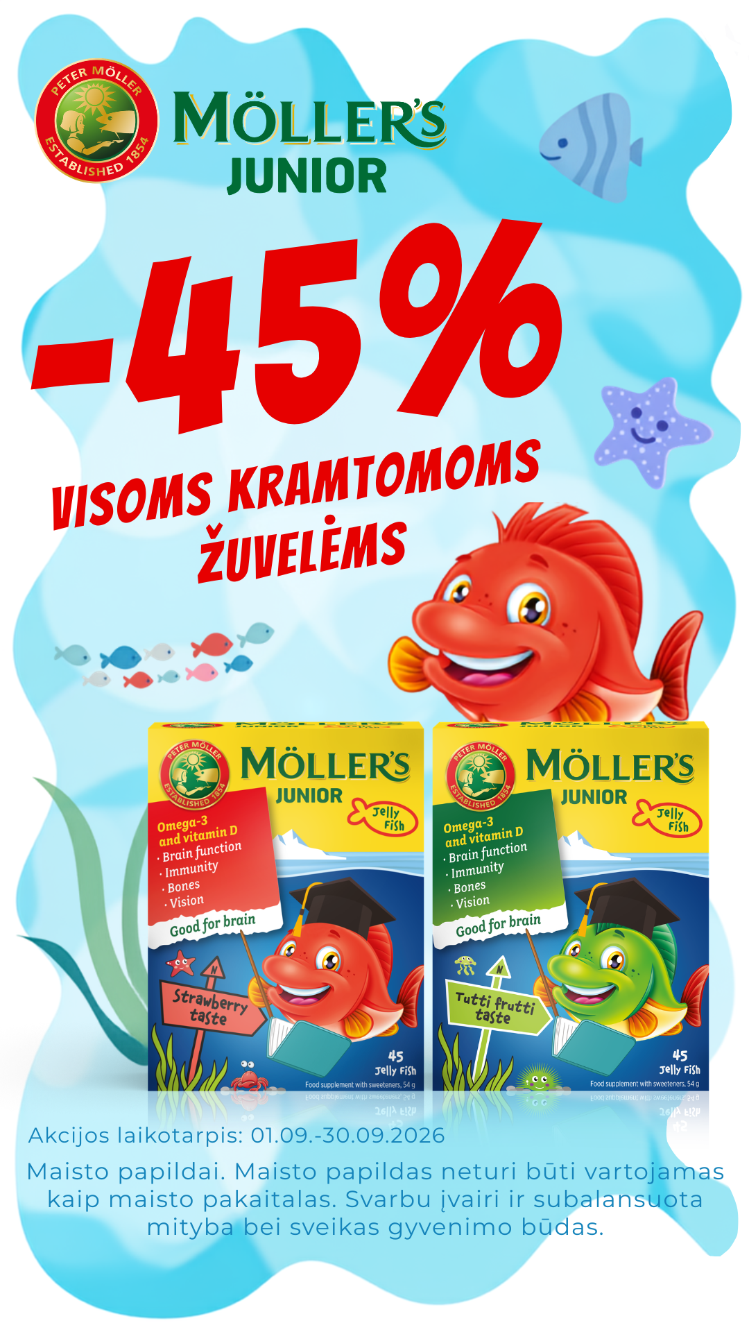Möller’s žuvų taukai Facebook ad: -45% visiems skoniams