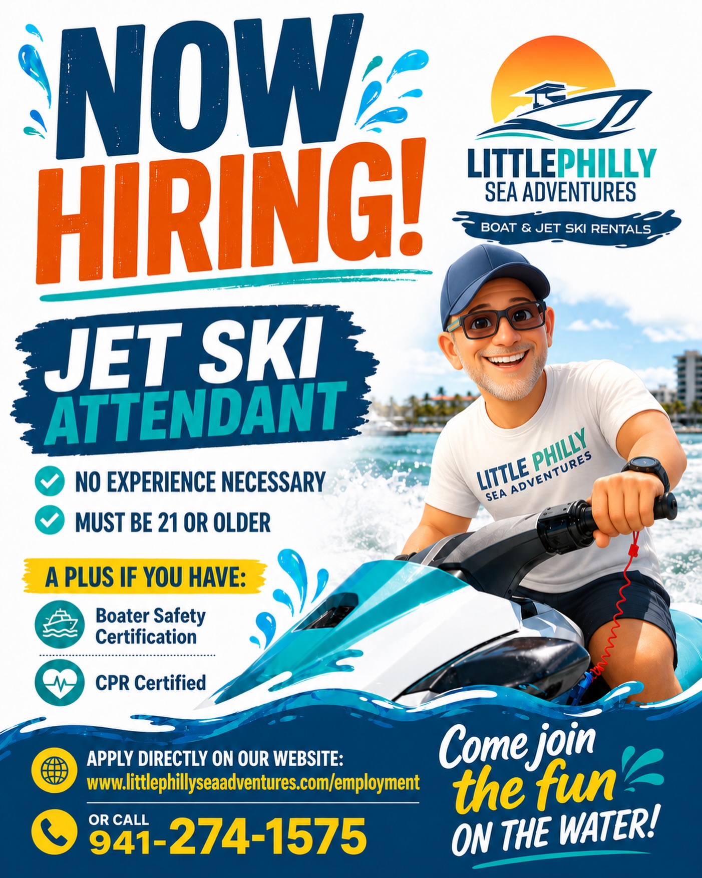 Little Philly Sea Adventures Facebook ad: NOW HIRING: JET SKI ATTENDANT