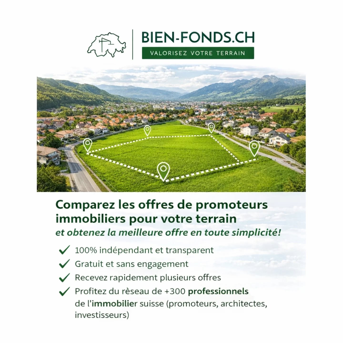 Bien-fonds.ch Facebook ad: Bien fonds accueil