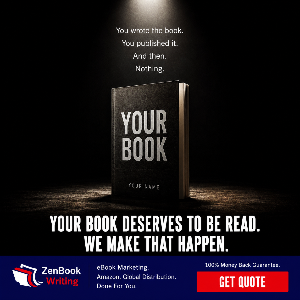 Zen Book writing Facebook ad: Same Book. Same Cover. 100 Times More Sales.