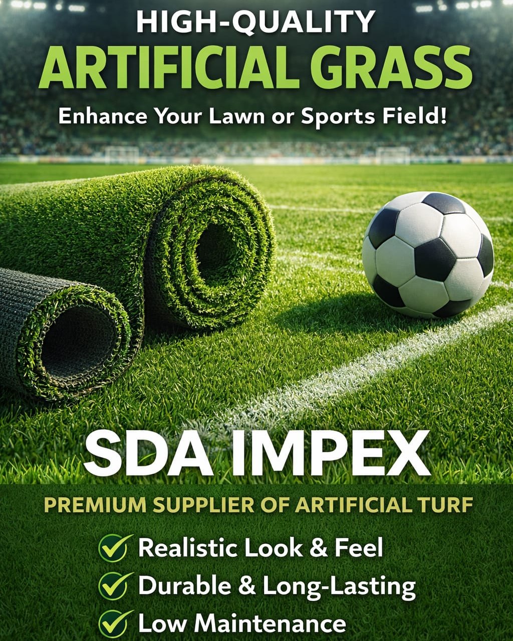 SDA Impex Pvt Ltd. Facebook ad: Transform your space with premium artificial grass