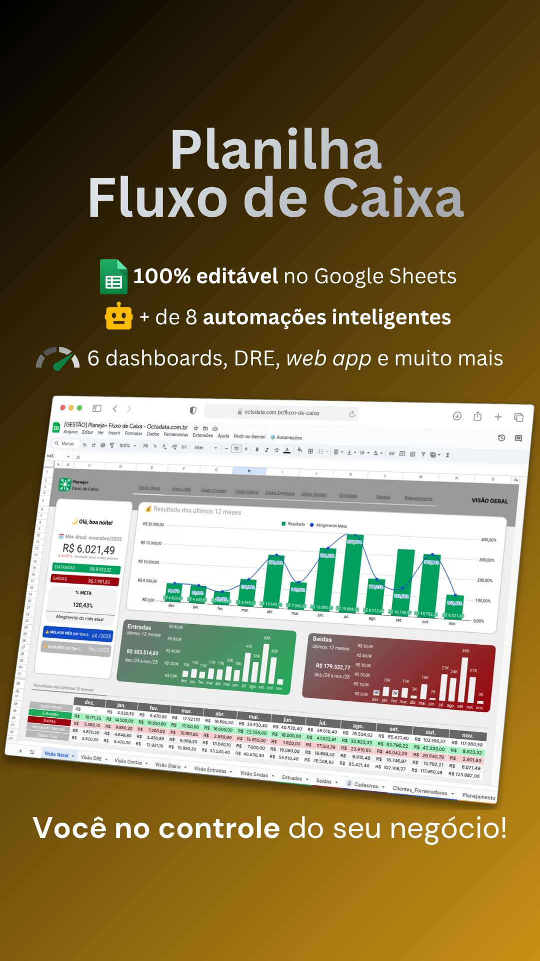 Octadata Facebook ad: Planilha de Fluxo de Caixa p/ Google Sheets