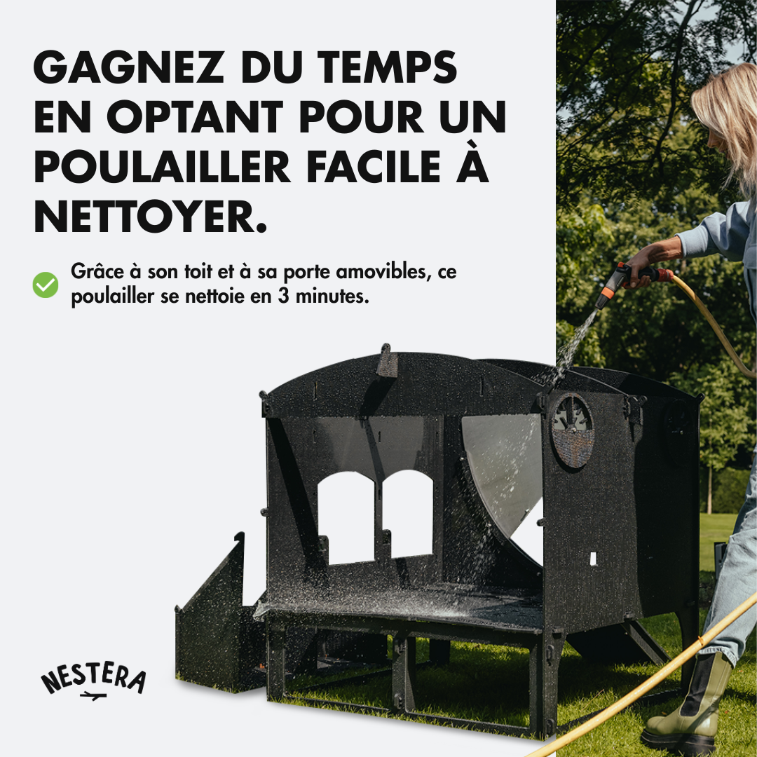 Nestera Benelux Facebook ad: Le poulailler facile à nettoyer