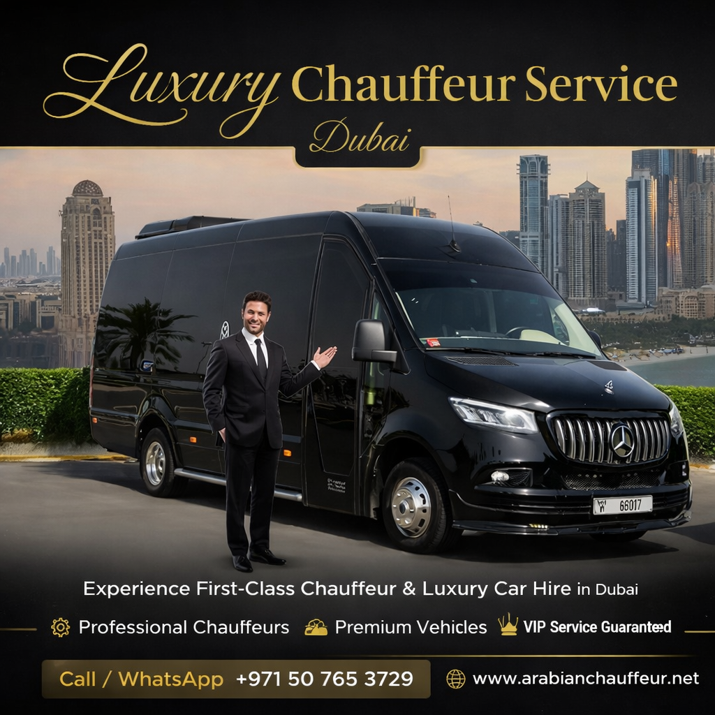Arabian Chauffeur Facebook ad: Travel Dubai & Abu Dhabi in First-Class Luxury