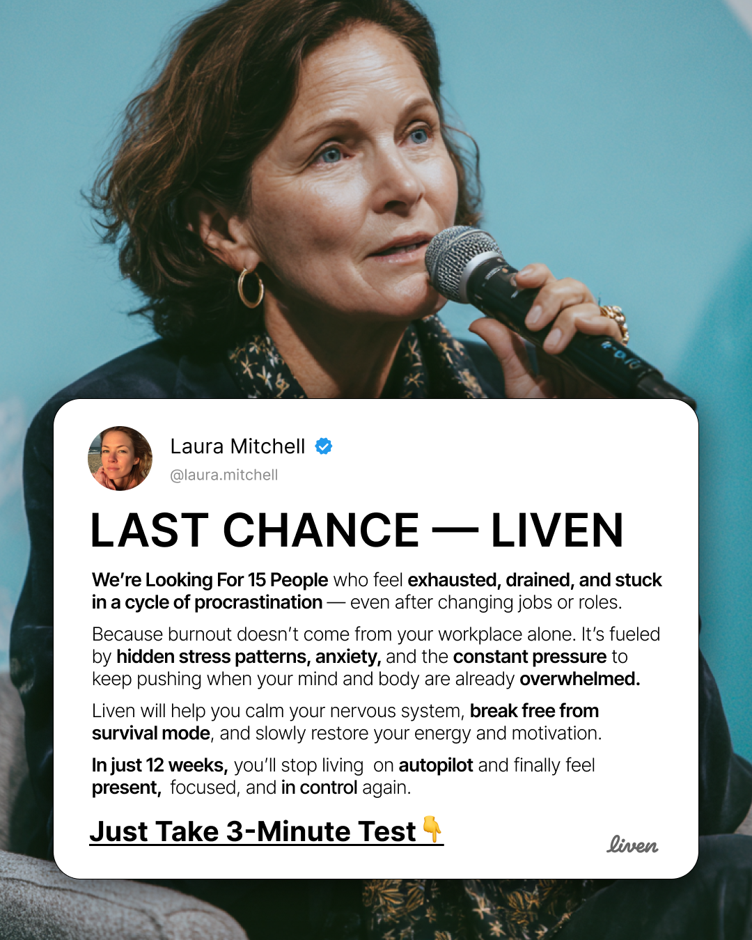 Liven: Communauté d'Éveil de Soi Facebook ad: Easy to Follow Anti-Burnout Plan