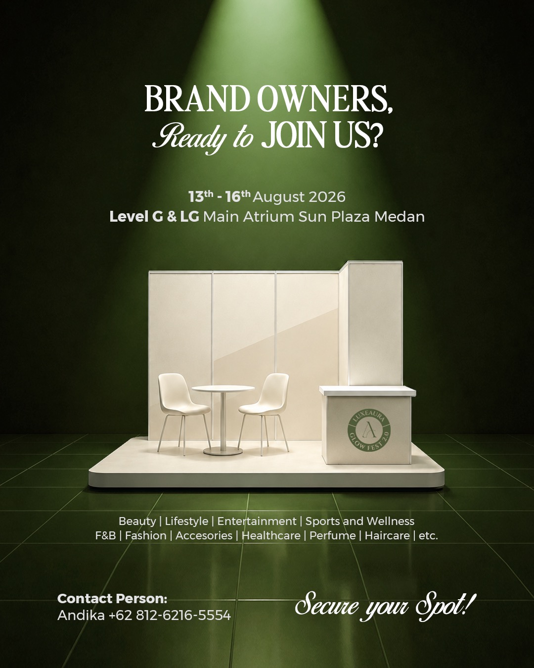 luxeauraclinic Facebook ad: LOOKING FOR TENANTS & F&B PARTNERS