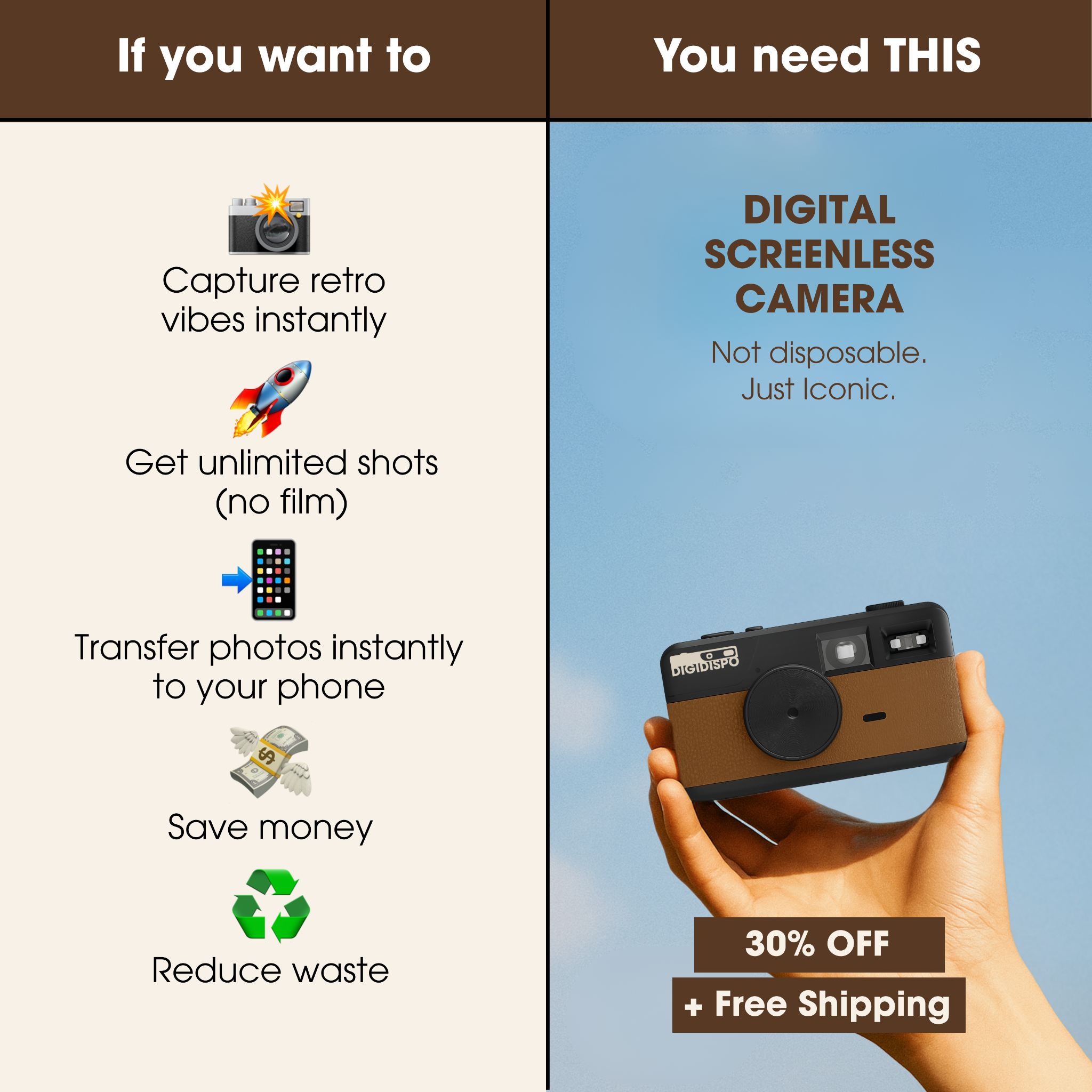 DigiDispo Facebook ad: Retro Photos. Zero Hassle.