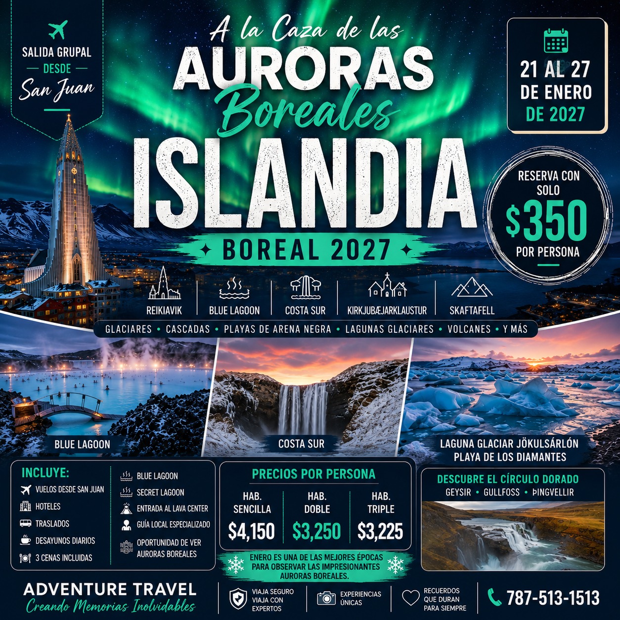 Adventure Travel Facebook ad: **ISLANDIA BOREAL 2027**