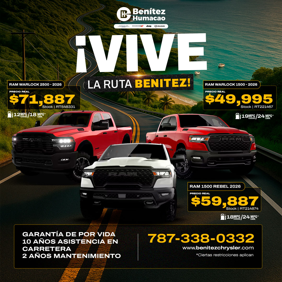 Benitez Chrysler Humacao Facebook ad: Las nuevas RAM 2026 ya están en Benítez