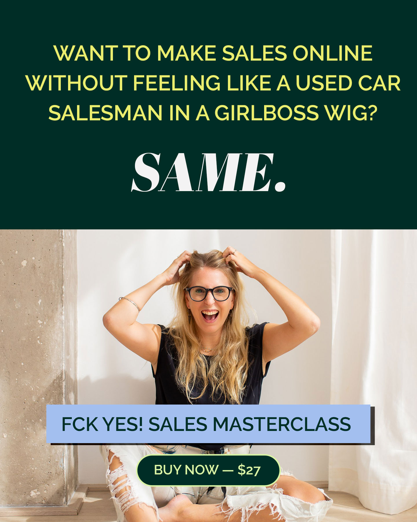 Hanna Ringel Facebook ad: Your content doesn't need jazz hands to make sales