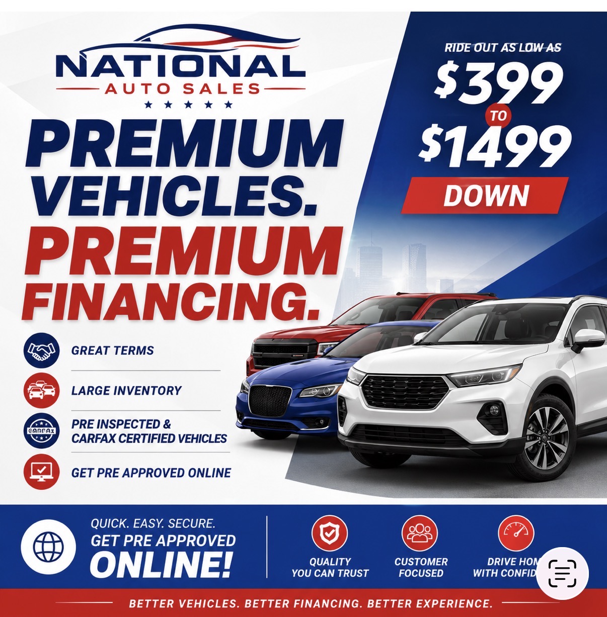 National Auto Sales Inc Facebook ad: Premium Rides! Premium BHPH Financing.
