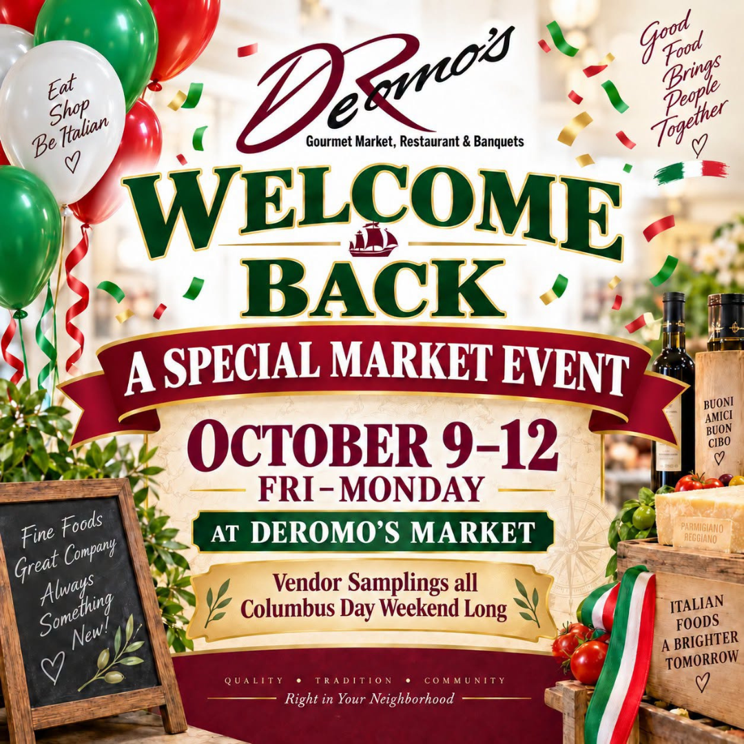 DeRomo's Gourmet Market & Restaurant Facebook ad: Welcome Back Columbus Day Weekend Event!