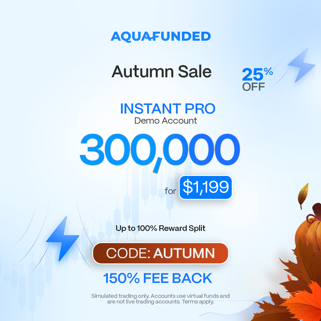 The Aqua Funded Facebook ad: Autumn Sale 25% Off Instant Account