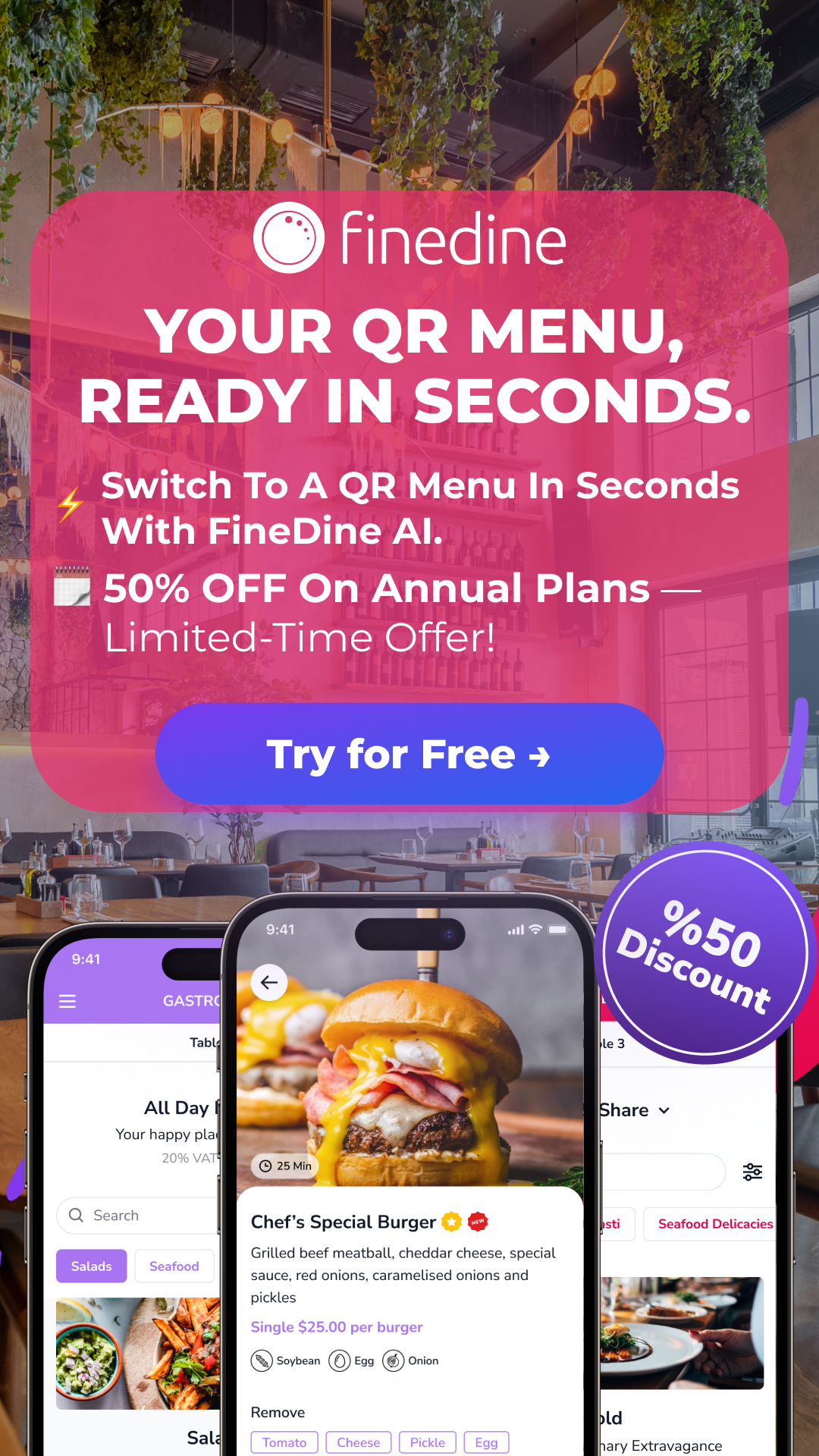 Finedine Menu for Restaurants Facebook ad: Build a QR menu with FineDine AI.