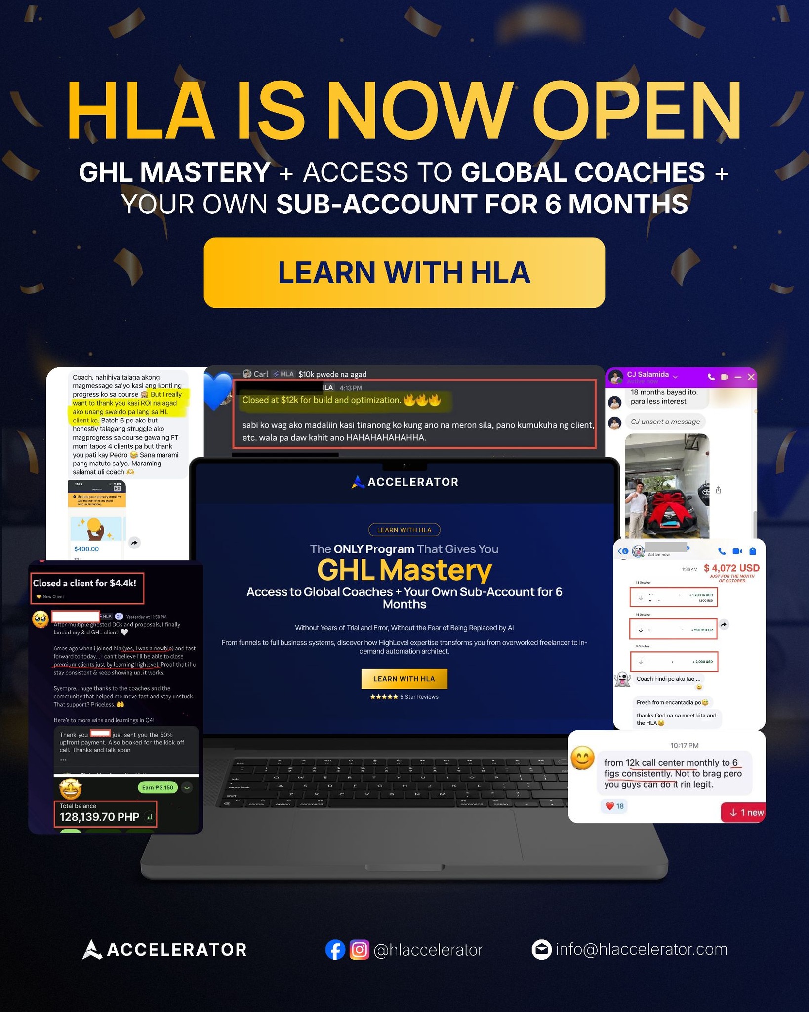 HL Accelerator Facebook ad: Learn with HL Accelerator Today!