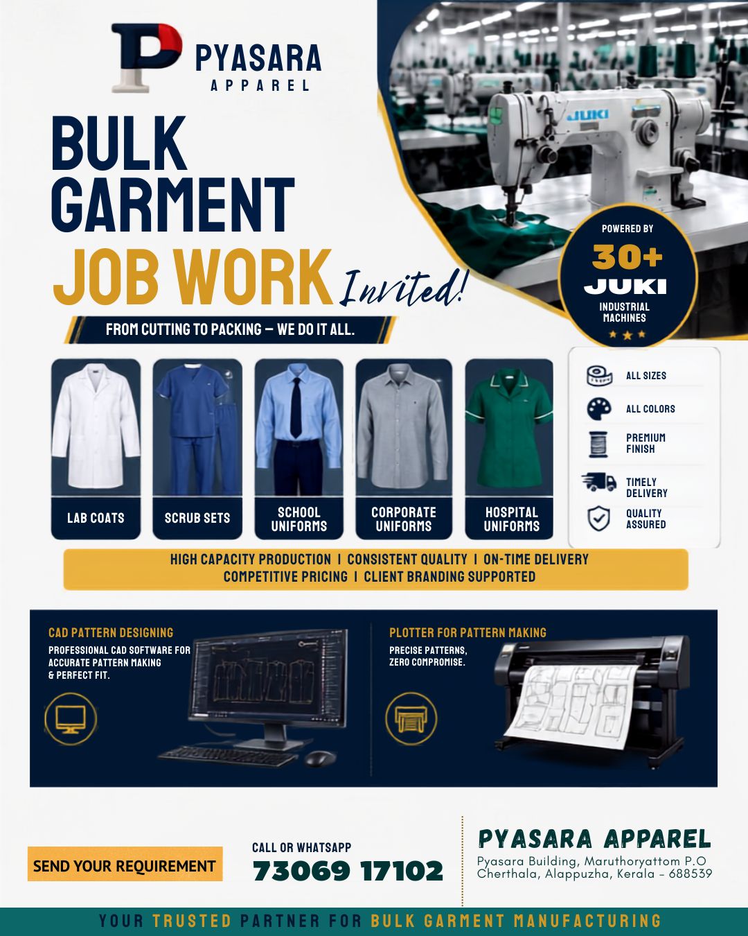 Pyasara Apparel Facebook ad: Bulk Garment Manufacturing Solutions by Pyasara Apparel