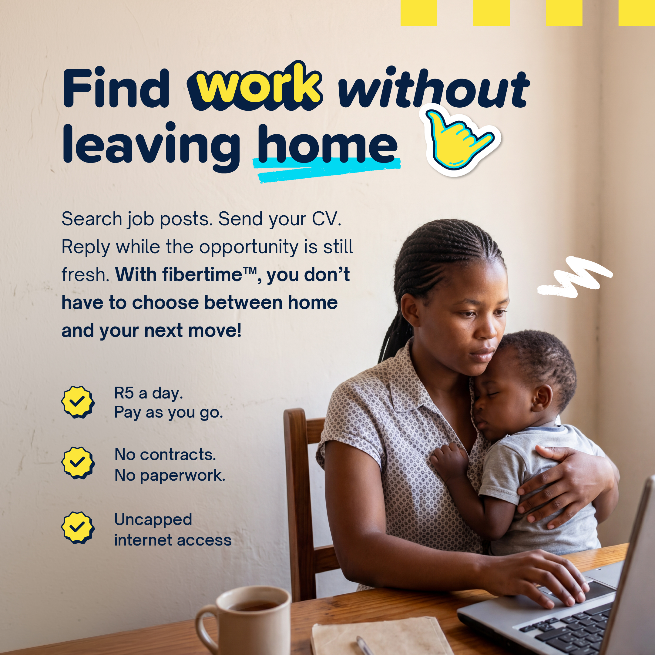 Fibertime Facebook ad: Unlimited fiber internet for just R5 a day