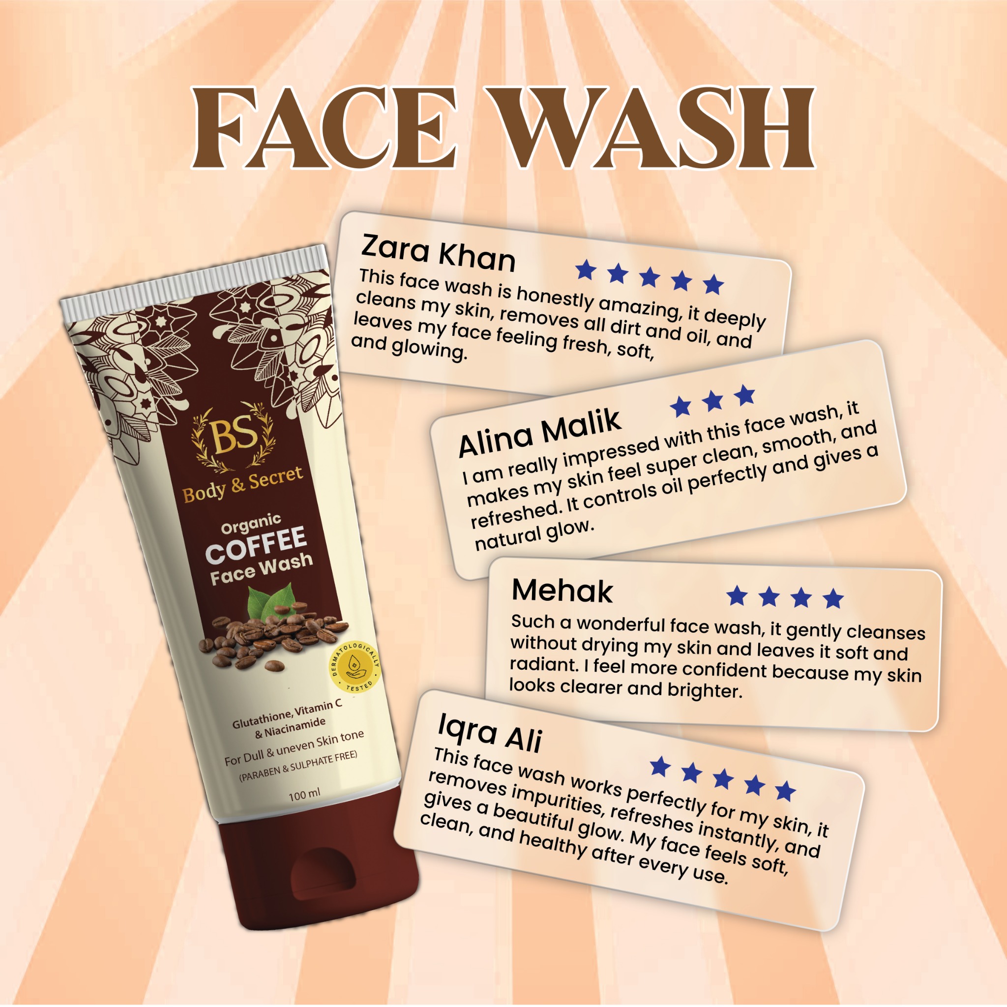 Body and Secret Facebook ad: Clear skin = Confidence