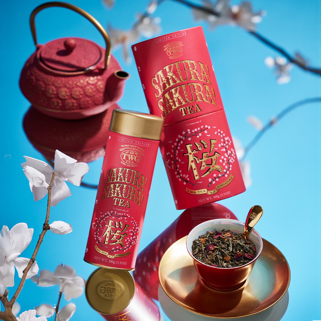 TWG Tea Taiwan Region Facebook ad: 以現代花香語彙重繹櫻花氣息。精選春季茗茶系列,輕柔呼應春意盎然的季節。