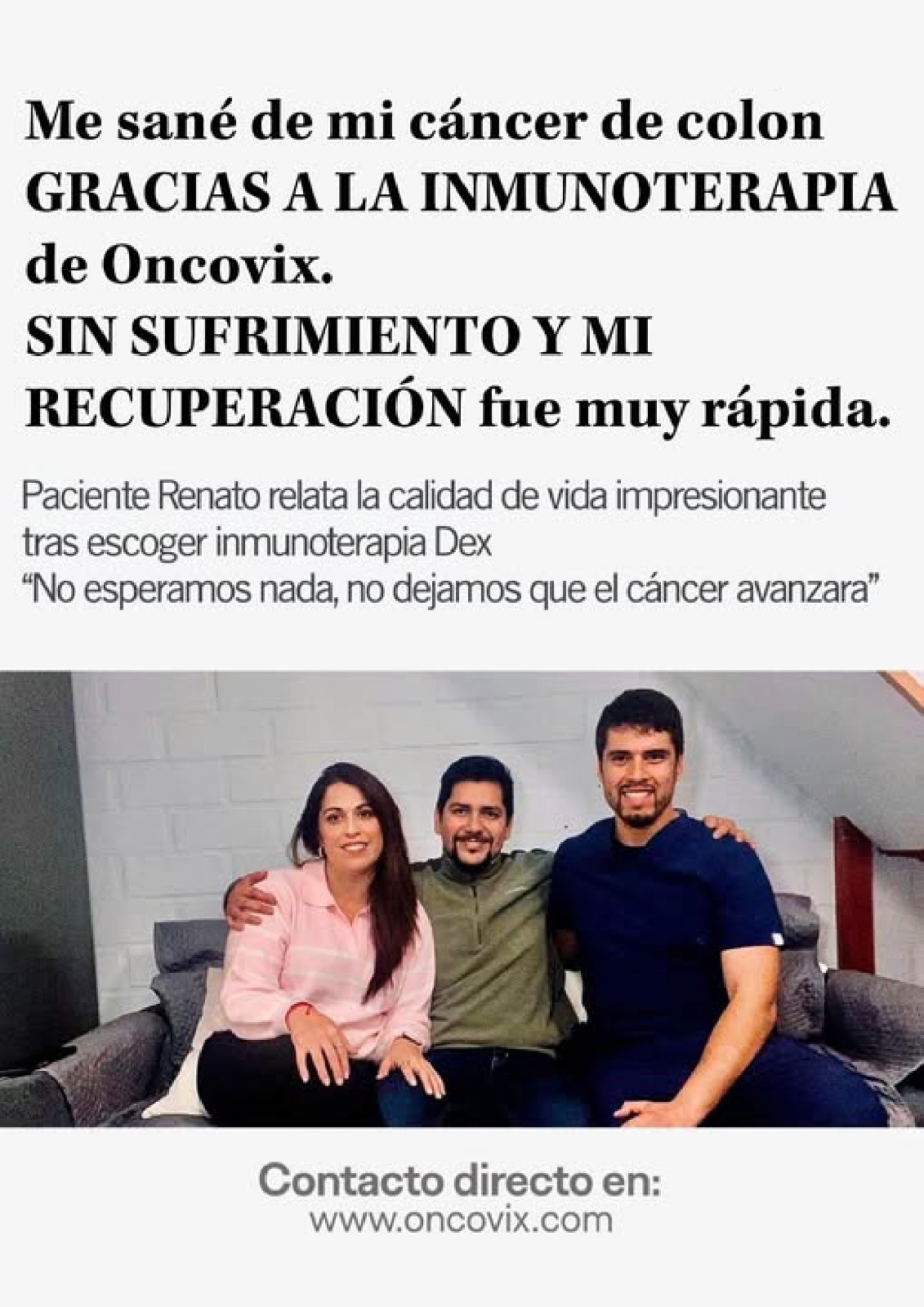 Oncovix Facebook ad: Conoce experiencias de pacientes