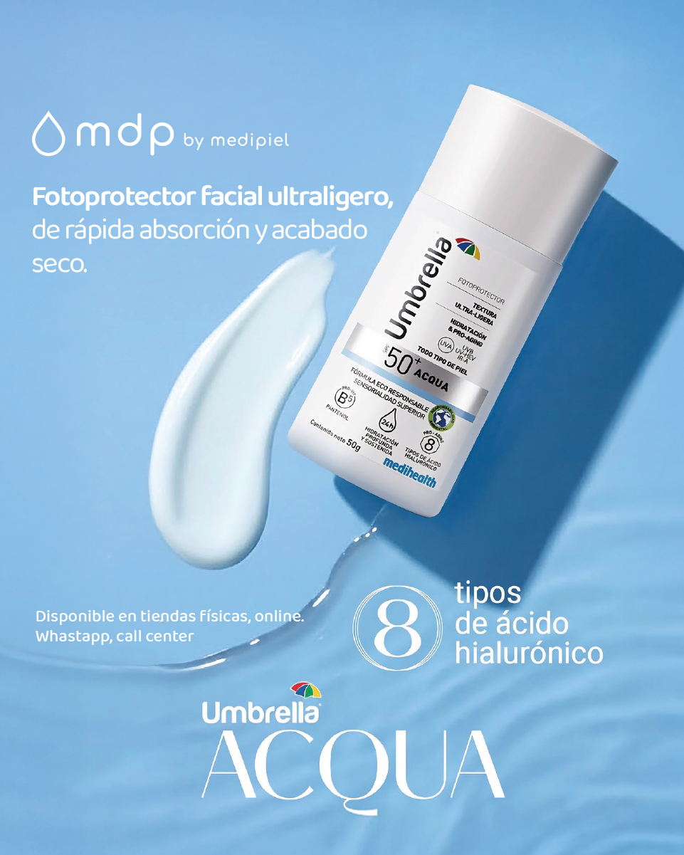 Medipiel Facebook ad: Protección ligera e hidratante con Umbrella Acqua.