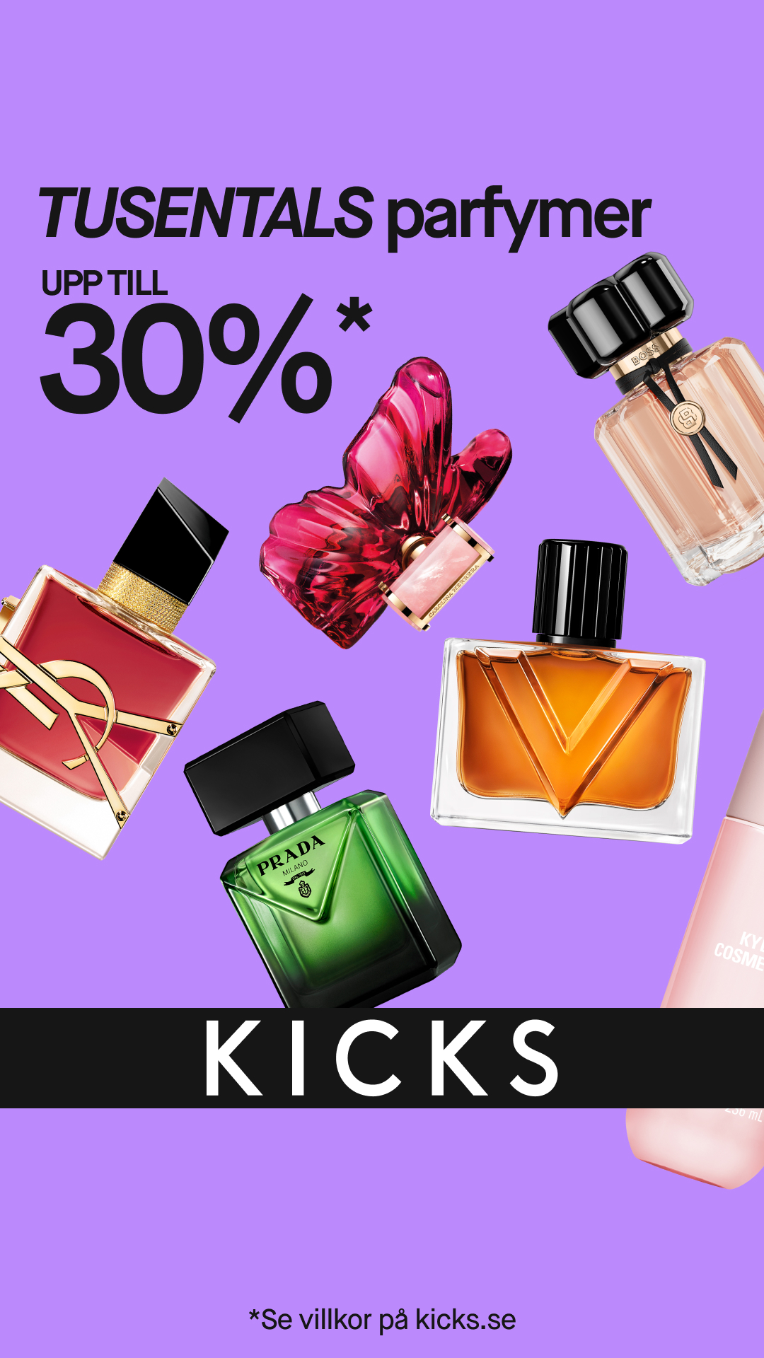 KICKS Facebook ad: Upp till 30% på tusentals parfymer