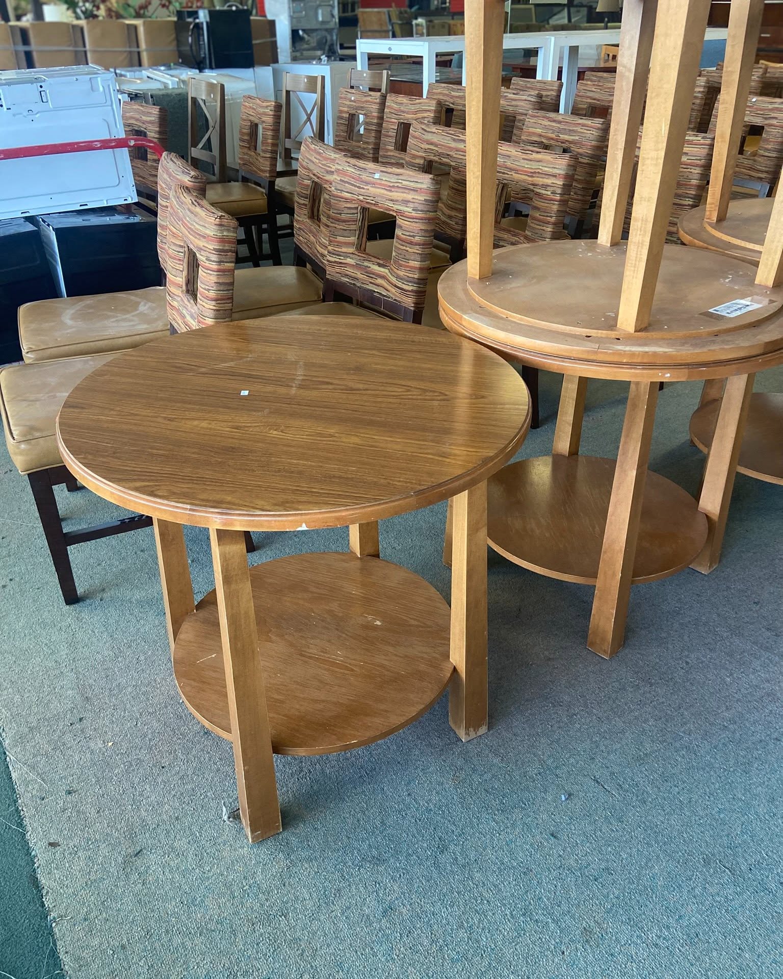 Stan Williams Facebook ad: Wooden Round End Tables REDUCED $10 each from Resort Hotelz