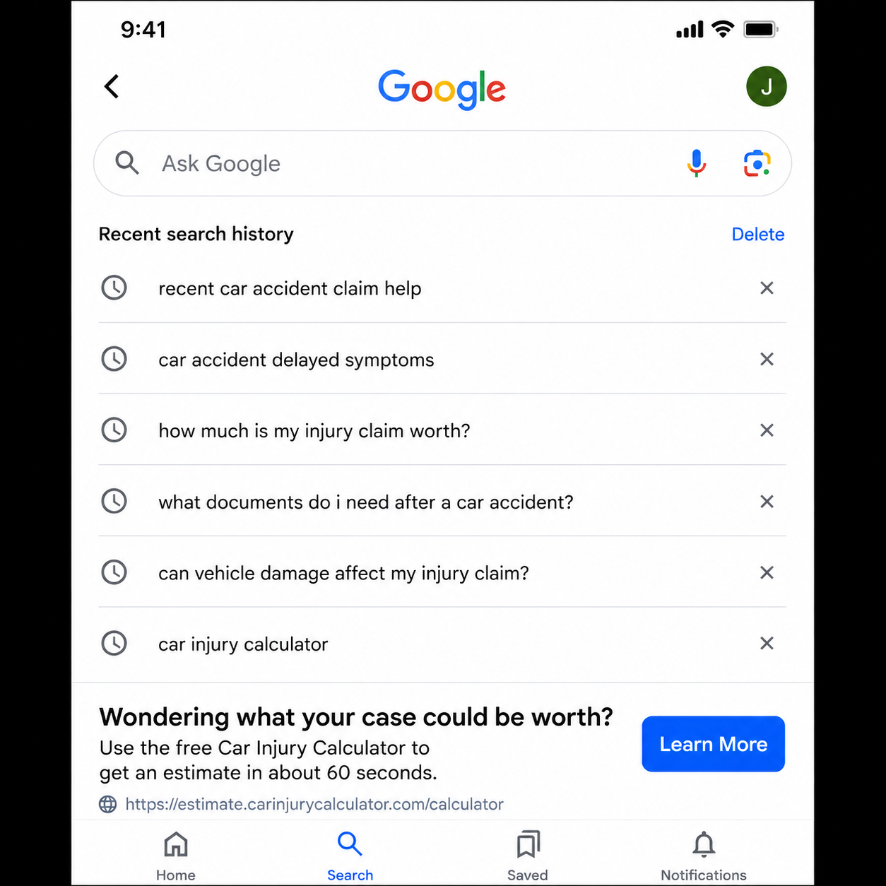 Car Injury Calculator Facebook ad