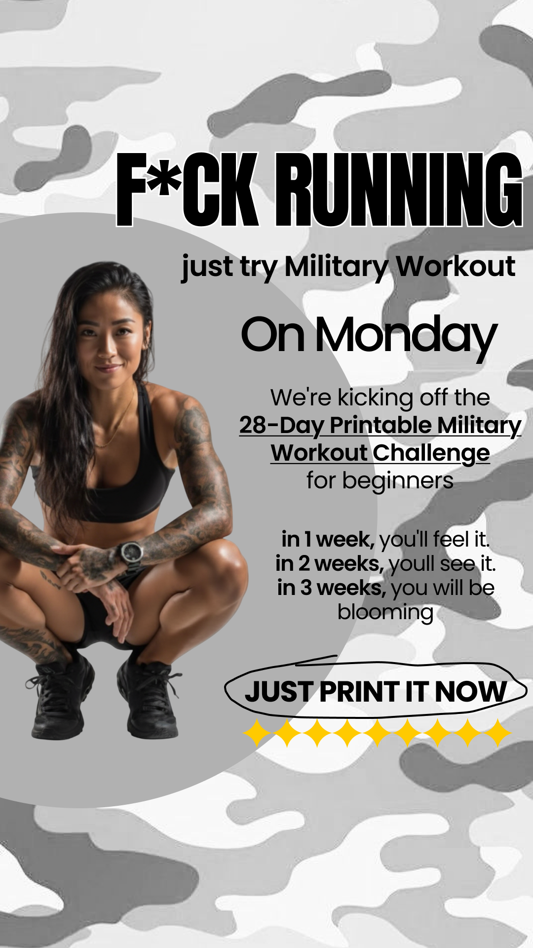 28 Days Challenges Facebook ad: Get battle-ready with our Military workout!