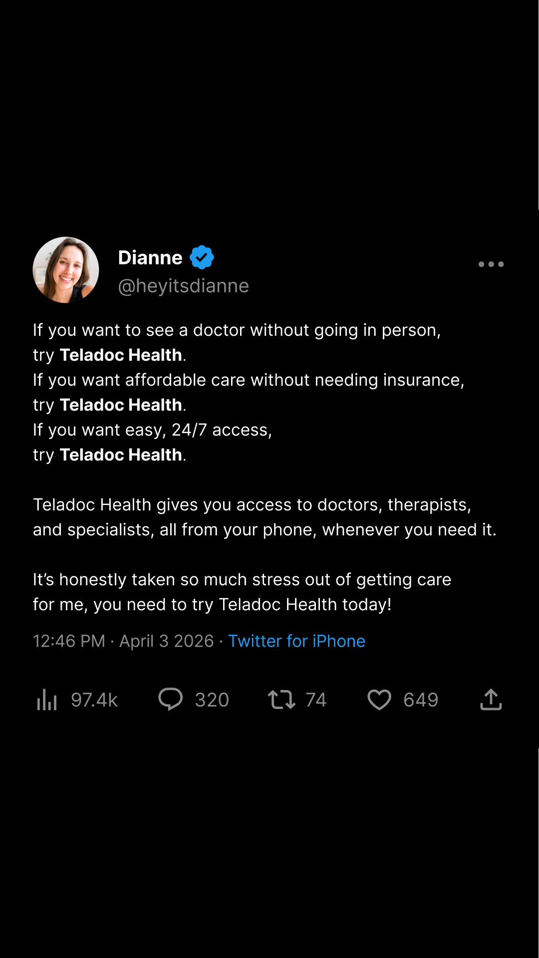 Teladoc Health Facebook ad