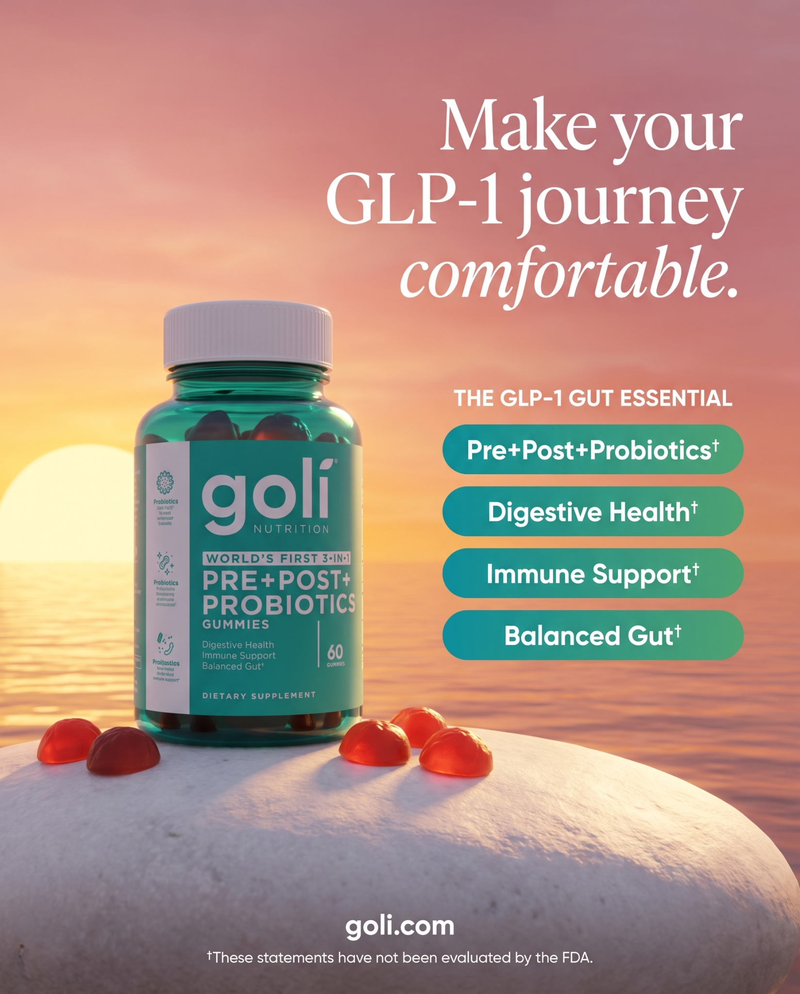 Goli Facebook ad: World's First 3 in 1 Probiotic Gummy