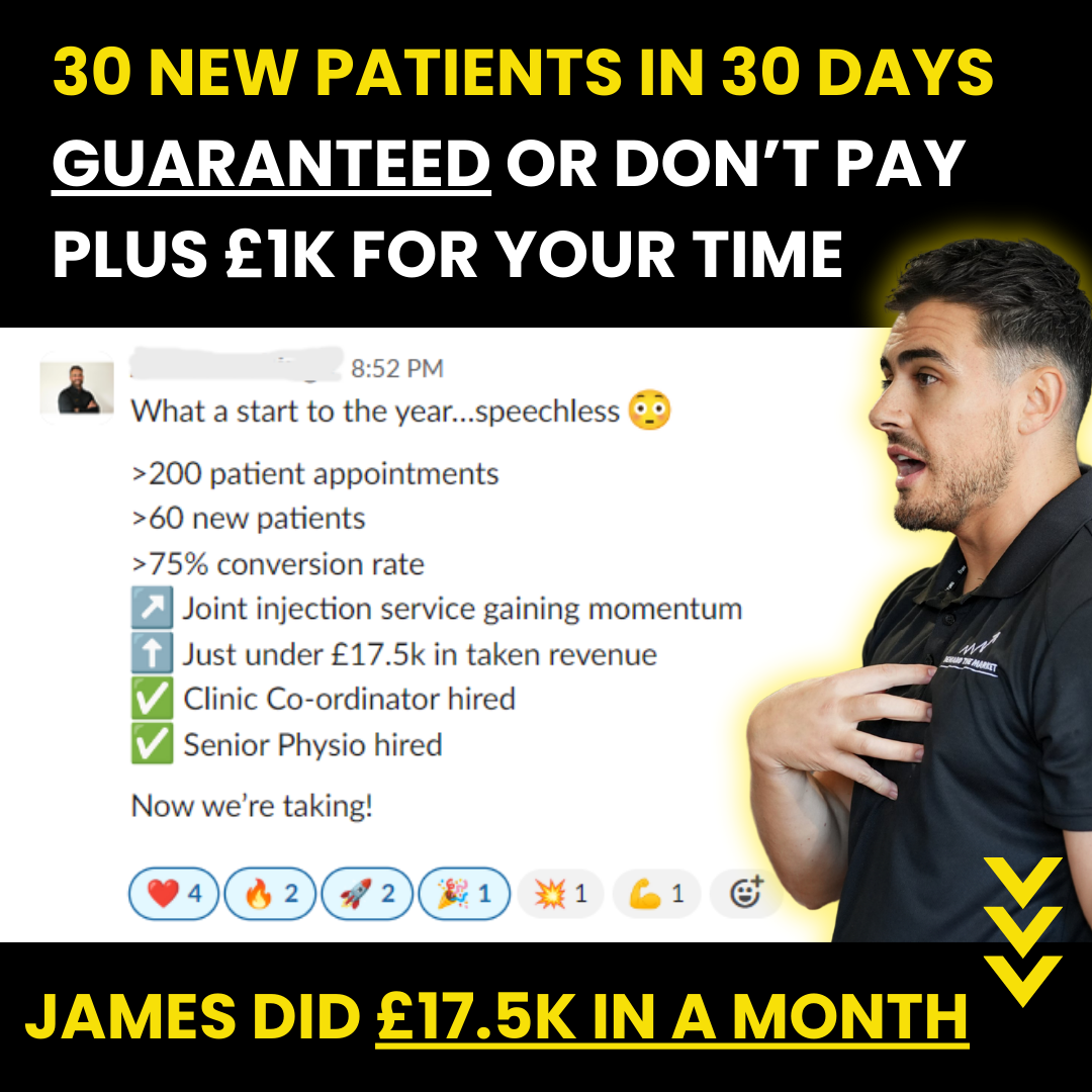Demand The Market Facebook ad: 30 NEW Patients In 30 Days - Or Do Not Pay, Plus £1k